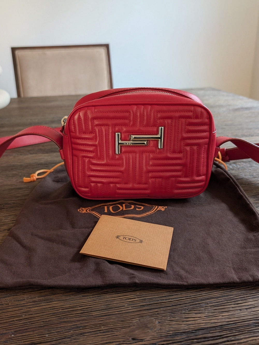 TOD'S Red Quilted Leather Crossbody Bag